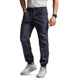 imageCQR Mens Flex Lightweight Joggers Elastic Waist Drawstring Casual Pants Tapered Fit Water Resistant Outdoor Cargo PantsSquad Operator Navy