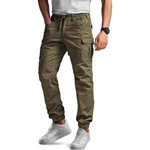 imageCQR Mens Flex Lightweight Joggers Elastic Waist Drawstring Casual Pants Tapered Fit Water Resistant Outdoor Cargo PantsSquad Soil Green