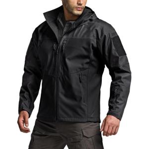 imageCQR Mens Hooded Tactical Softshell Jacket Water Resistant Fleece Lined Hoodie Winter Outdoor Hunting Hiking Rain WindModern Black
