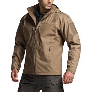 imageCQR Mens Hooded Tactical Softshell Jacket Water Resistant Fleece Lined Hoodie Winter Outdoor Hunting Hiking Rain WindModern Coyote