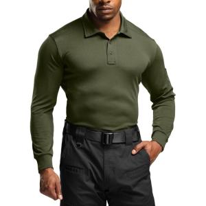imageCQR Mens Polo Shirt Long Sleeve Tactical Shirts Outdoor UPF 50 Pique Shirt Dry Fit Lightweight Golf ShirtsFrost Essential Long Army Green