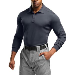 imageCQR Mens Polo Shirt Long Sleeve Tactical Shirts Outdoor UPF 50 Pique Shirt Dry Fit Lightweight Golf ShirtsFrost Essential Long Charcoal