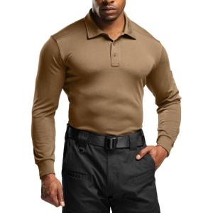 imageCQR Mens Polo Shirt Long Sleeve Tactical Shirts Outdoor UPF 50 Pique Shirt Dry Fit Lightweight Golf ShirtsFrost Essential Long Coyote