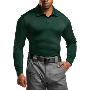 imageCQR Mens Polo Shirt Long Sleeve Tactical Shirts Outdoor UPF 50 Pique Shirt Dry Fit Lightweight Golf ShirtsFrost Essential Long Dark Green