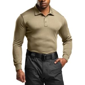 imageCQR Mens Polo Shirt Long Sleeve Tactical Shirts Outdoor UPF 50 Pique Shirt Dry Fit Lightweight Golf ShirtsFrost Essential Long Khaki