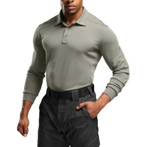 imageCQR Mens Polo Shirt Long Sleeve Tactical Shirts Outdoor UPF 50 Pique Shirt Dry Fit Lightweight Golf ShirtsFrost Essential Long Light Grey