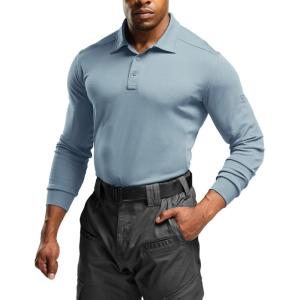 imageCQR Mens Polo Shirt Long Sleeve Tactical Shirts Outdoor UPF 50 Pique Shirt Dry Fit Lightweight Golf ShirtsFrost Essential Long Stone Blue