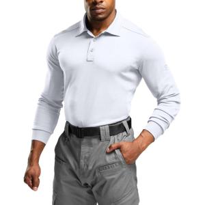 imageCQR Mens Polo Shirt Long Sleeve Tactical Shirts Outdoor UPF 50 Pique Shirt Dry Fit Lightweight Golf ShirtsFrost Essential Long White