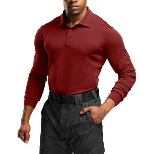 imageCQR Mens Polo Shirt Long Sleeve Tactical Shirts Outdoor UPF 50 Pique Shirt Dry Fit Lightweight Golf ShirtsFrost Essential Long Wine