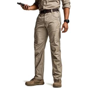 imageCQR Mens Utility Flex Cargo Pants ClassicFit Casual Stretch Work Pants Water Resistant Lightweight Tactical Hiking PantsTac Alamo Khaki