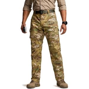imageCQR Mens Utility Flex Cargo Pants ClassicFit Casual Stretch Work Pants Water Resistant Lightweight Tactical Hiking PantsTac Utility Camo