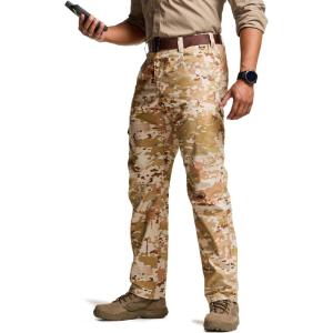 imageCQR Mens Utility Flex Cargo Pants ClassicFit Casual Stretch Work Pants Water Resistant Lightweight Tactical Hiking PantsTac Utility Camo Dune