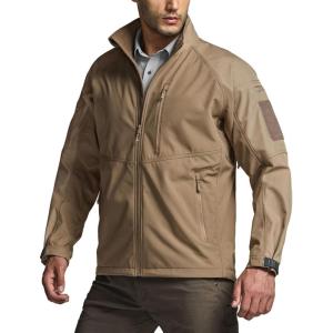 imageCQR Mens Water Resistant Tactical Softshell Jacket Fleece Lined High Neck Full Zip Wind Rain Hiking Hunting Winter OutdoorOperator X Coyote