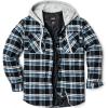 imageCQR Mens Quilted Lined Flannel Hooded Shirt Jacket Soft Warm Long Sleeve Outdoor Cotton Plaid Shirt JacketsQuilted Lined Black  Blue