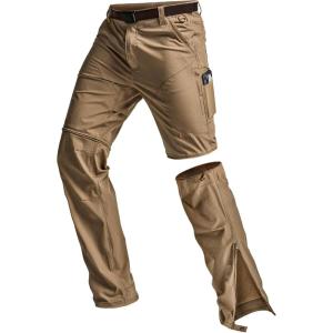imageCQR Mens Convertible Cargo Tactical Pants Water Resistant Outdoor Hiking Pants Zip Off Lightweight Stretch Work PantsConvertible Cargo WBelt Coyote
