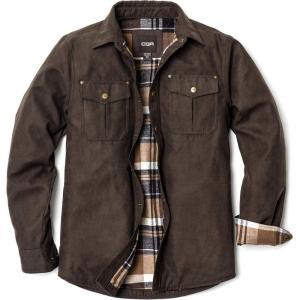 imageCQR Mens Flannel Lined Shirt Jackets Long Sleeved Rugged Plaid Cotton Brushed Suede Shirt JacketFlannel Lined Calf Brown
