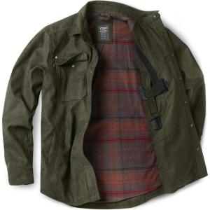 imageCQR Mens Flannel Lined Shirt Jackets Long Sleeved Rugged Plaid Cotton Brushed Suede Shirt JacketStealth Harvest