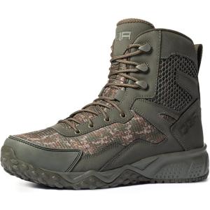 imageCQR Mens Military Tactical Boots Lightweight 6 Inches Hiking Combat Boot Durable Breathable Outdoor Work Motorcycle FootwearNo Zip Combat Boots Pixel Camo Green