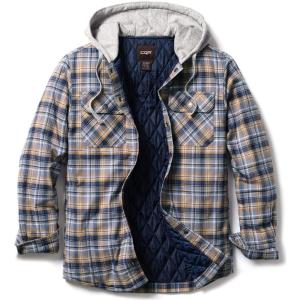 imageCQR Mens Quilted Lined Flannel Hooded Shirt Jacket Soft Warm Long Sleeve Outdoor Cotton Plaid Shirt JacketsQuilted Lined Cliff Hanger