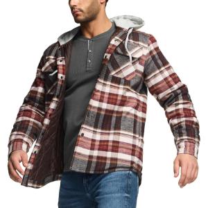 imageCQR Mens Quilted Lined Flannel Hooded Shirt Jacket Soft Warm Long Sleeve Outdoor Cotton Plaid Shirt JacketsQuilted Lined Folk Tale