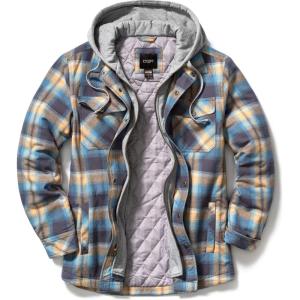 imageCQR Mens Quilted Lined Flannel Hooded Shirt Jacket Soft Warm Long Sleeve Outdoor Cotton Plaid Shirt JacketsQuilted Lined Full Zip Oceansand