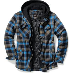 imageCQR Mens Quilted Lined Flannel Hooded Shirt Jacket Soft Warm Long Sleeve Outdoor Cotton Plaid Shirt JacketsQuilted Lined Full Zip River Plaid