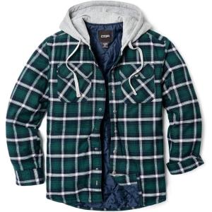 imageCQR Mens Quilted Lined Flannel Hooded Shirt Jacket Soft Warm Long Sleeve Outdoor Cotton Plaid Shirt JacketsQuilted Lined Green Ombre