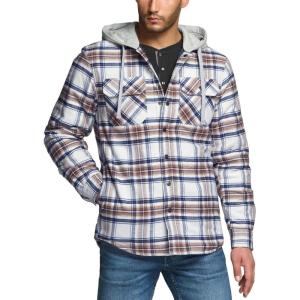 imageCQR Mens Quilted Lined Flannel Hooded Shirt Jacket Soft Warm Long Sleeve Outdoor Cotton Plaid Shirt JacketsQuilted Lined Wild Rice