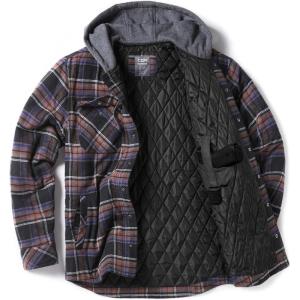 imageCQR Mens Quilted Lined Flannel Hooded Shirt Jacket Soft Warm Long Sleeve Outdoor Cotton Plaid Shirt JacketsStealth Coal Miner