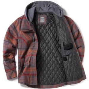 imageCQR Mens Quilted Lined Flannel Hooded Shirt Jacket Soft Warm Long Sleeve Outdoor Cotton Plaid Shirt JacketsStealth Harvest