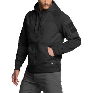 imageCQR Mens Winter Fleece Pullover Hoodies Thermal Long Sleeve Hooded Sweatshirt CottonBlend OutdoorTactical ShirtsFleece Ripstop Pannel Fullzip Black
