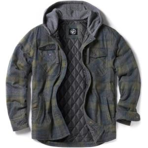 imageCQR Mens Quilted Lined Flannel Hooded Shirt Jacket Soft Warm Long Sleeve Outdoor Cotton Plaid Shirt JacketsStealth Amazon Grey