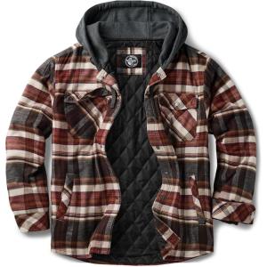 imageCQR Mens Quilted Lined Flannel Hooded Shirt Jacket Soft Warm Long Sleeve Outdoor Cotton Plaid Shirt JacketsStealth Folk Tale
