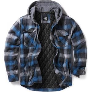imageCQR Mens Quilted Lined Flannel Hooded Shirt Jacket Soft Warm Long Sleeve Outdoor Cotton Plaid Shirt JacketsStealth Night Sky