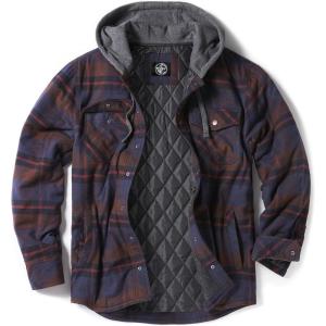 imageCQR Mens Quilted Lined Flannel Hooded Shirt Jacket Soft Warm Long Sleeve Outdoor Cotton Plaid Shirt JacketsStealth Woods Night