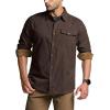 imageCQR Mens 100 All Cotton Button Down Flannel Shirts Long Sleeve Brushed Warm Soft Casual Outdoor Plaid ShirtCorduroy Dark Brown