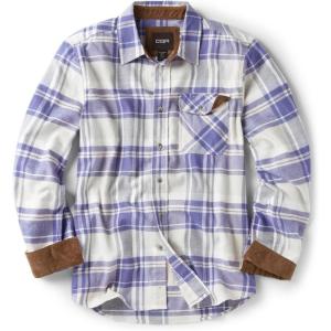 imageCQR Mens 100 All Cotton Button Down Flannel Shirts Long Sleeve Brushed Warm Soft Casual Outdoor Plaid ShirtPlaid Cream Blue