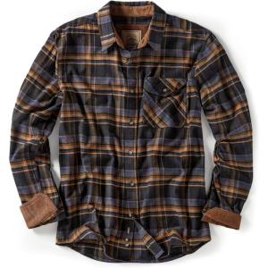 imageCQR Mens 100 All Cotton Button Down Flannel Shirts Long Sleeve Brushed Warm Soft Casual Outdoor Plaid ShirtPlaid Fossil Rock