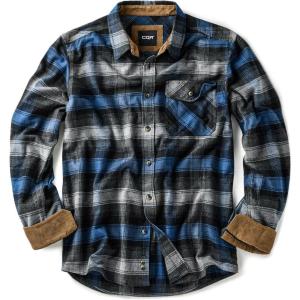 imageCQR Mens 100 All Cotton Button Down Flannel Shirts Long Sleeve Brushed Warm Soft Casual Outdoor Plaid ShirtPlaid Night Sky