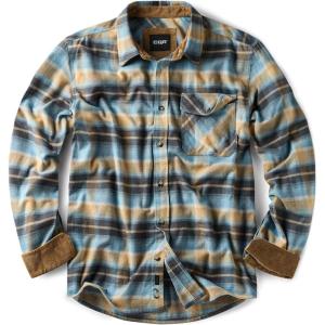 imageCQR Mens 100 All Cotton Button Down Flannel Shirts Long Sleeve Brushed Warm Soft Casual Outdoor Plaid ShirtPlaid Seashore