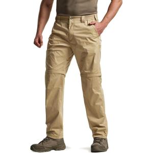 imageCQR Mens Convertible Cargo Tactical Pants Water Resistant Outdoor Hiking Pants Zip Off Lightweight Stretch Work PantsRunyon Dune Khaki