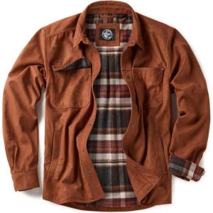 imageCQR Mens Flannel Lined Shirt Jackets Long Sleeved Rugged Plaid Cotton Brushed Suede Shirt JacketStealth Copper Brown  Folk Tale
