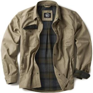 imageCQR Mens Flannel Lined Shirt Jackets Long Sleeved Rugged Plaid Cotton Brushed Suede Shirt JacketStealth Dune Khaki  Amazon Grey