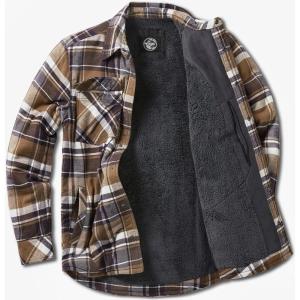 imageCQR Mens Plaid Flannel Shirt Jacket Long Sleeve Soft Warm SherpaQuilted Lined Jacket Outdoor Button UpZipFront JacketStealth Aged Barrel