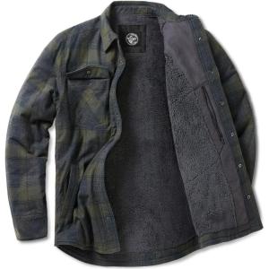 imageCQR Mens Plaid Flannel Shirt Jacket Long Sleeve Soft Warm SherpaQuilted Lined Jacket Outdoor Button UpZipFront JacketStealth Amazon Grey