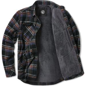 imageCQR Mens Plaid Flannel Shirt Jacket Long Sleeve Soft Warm SherpaQuilted Lined Jacket Outdoor Button UpZipFront JacketStealth Coal Miner