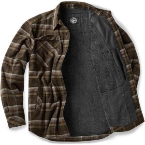 imageCQR Mens Plaid Flannel Shirt Jacket Long Sleeve Soft Warm SherpaQuilted Lined Jacket Outdoor Button UpZipFront JacketStealth Hickory Green