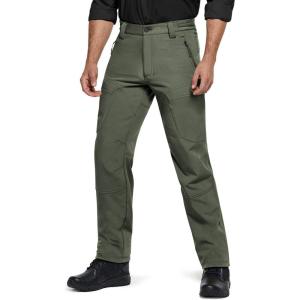 imageCQR Mens Softshell Fleece Lined Winter Hiking Pants Water Resistant Insulated Thermal Outdoor Tactical Warm Snow Ski PantsOlive