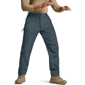 imageCQR Mens Softshell Fleece Lined Winter Hiking Pants Water Resistant Insulated Thermal Outdoor Tactical Warm Snow Ski PantsSide Zipper Pocket Grey