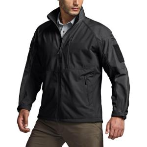 imageCQR Mens Water Resistant Tactical Softshell Jacket Fleece Lined High Neck Full Zip Wind Rain Hiking Hunting Winter OutdoorOperator X Black